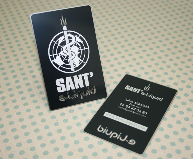 SANT-ELIQUID, Distributeur de E-liquides (France), Imprimée à 80%, fine gravure et stries sur le lettrage - Vitrolles